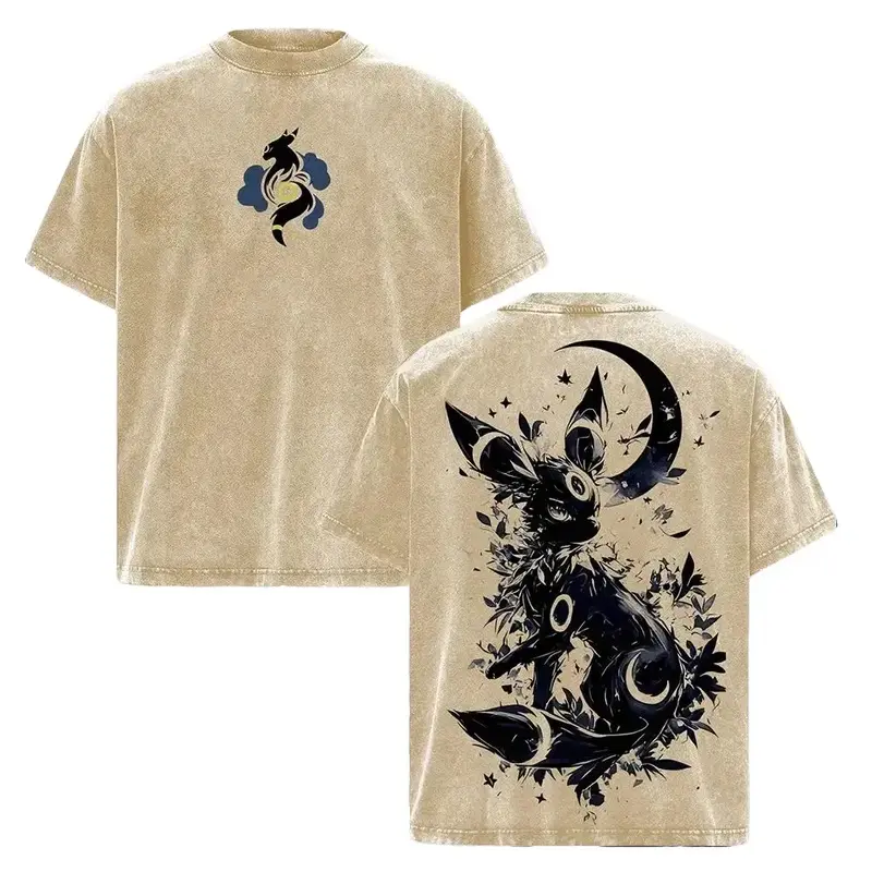 Umbreon T-Shirt – Pocket Monsters Vintage Oversized Heavy Cotton Acid Washed Anime Hoodie,  Streetwear  Top for Fans unisex graphic distressed tee family friend