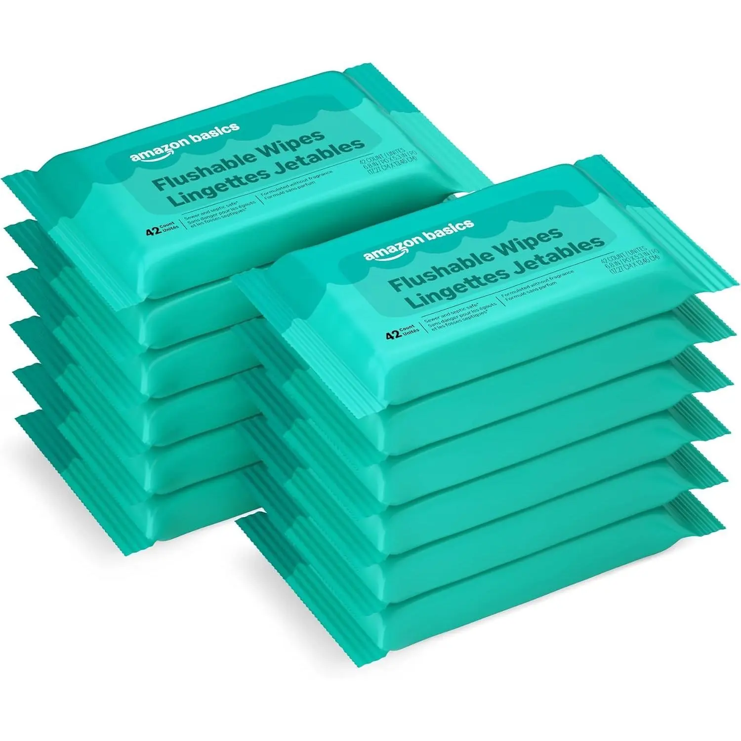 Amazon Basics Flushable Adult Toilet Wipes, Fragrance Free, 504 Count (12 Packs of 42), Packaging May Vary