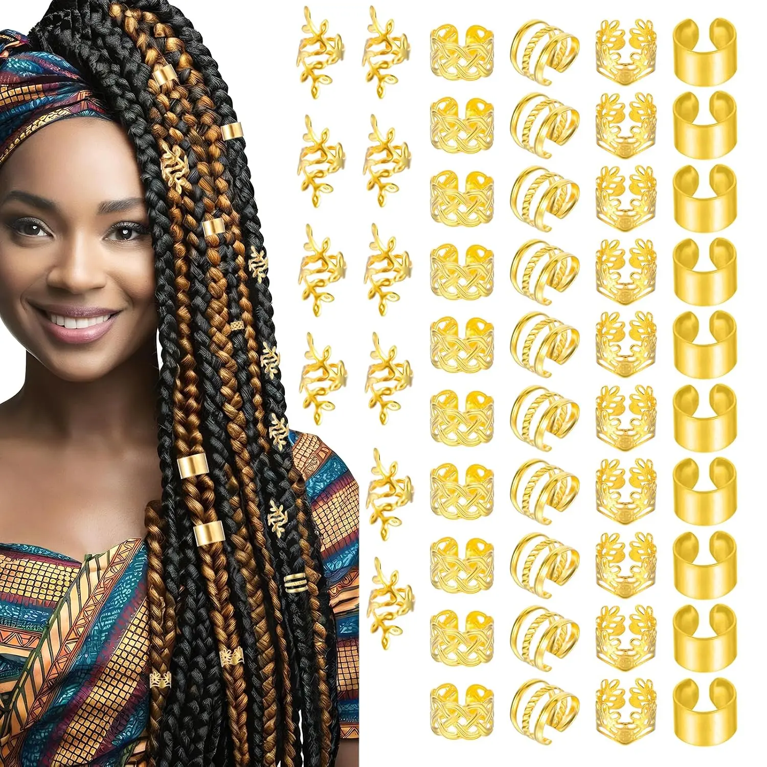 50 count  Hair , Loc  for Black Women, Hair Cuffs for Braids, Metal Hair Rings Charm Bead Clip for Braids Dreadlock Accessories for Women Men Hair Decorations