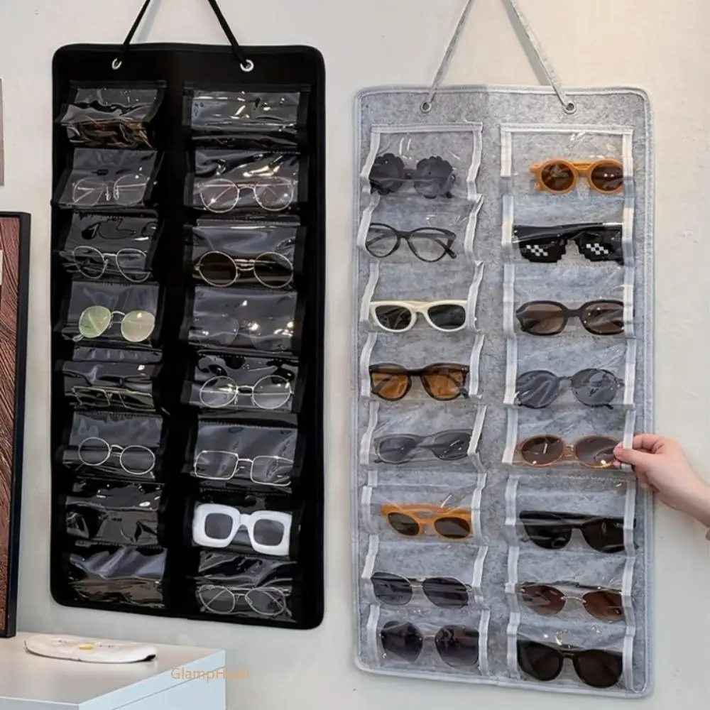 Hanging Sunglasses Organizer - 16-Pocket Nylon Wall-Mount Display, Dustproof Sturdy Storage Organiser for Closet, Dorm Rooms, Foldable Eyewear Organization Solution for Sports & Outdoor Protective Gear Use, Dustproof Sturdy Organizer, Hangable, Collapsibl