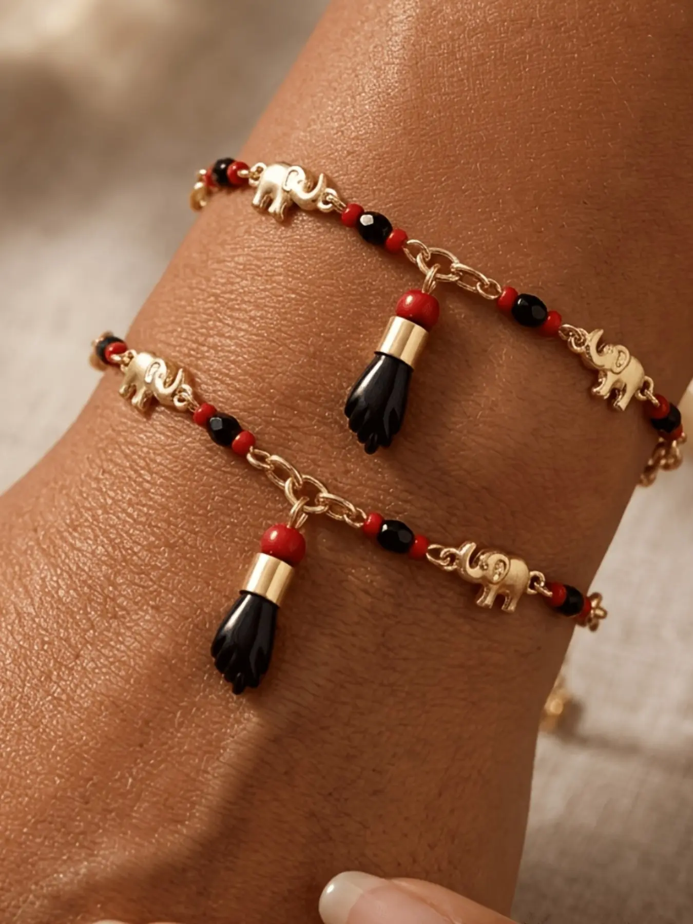 2 Pcs Elephant Fatima Bracelets, Women's Fashion Jewelry, Bohemian Style Stackable Bangle Bracelets, Vintage Design, Perfect Gift for Parties, Holidays