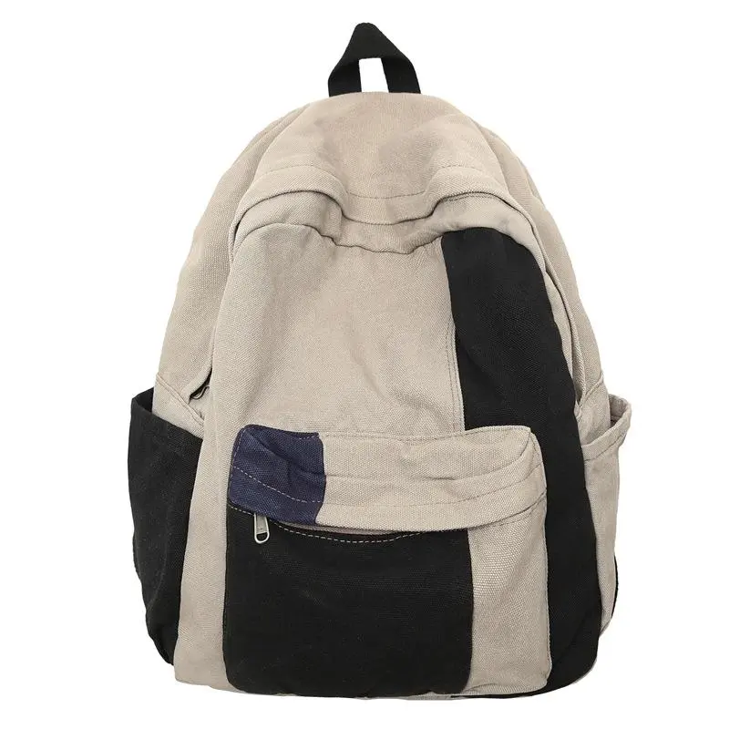Women's Vintage Forest Style Colorblock Canvas Backpack, Niche Casual School Daypack For Middle School And College Girls, Daily Commute, Weekend Trips And Casual Outings,Adjustable Padded Straps, Lightweight Unique Student Carry Bag