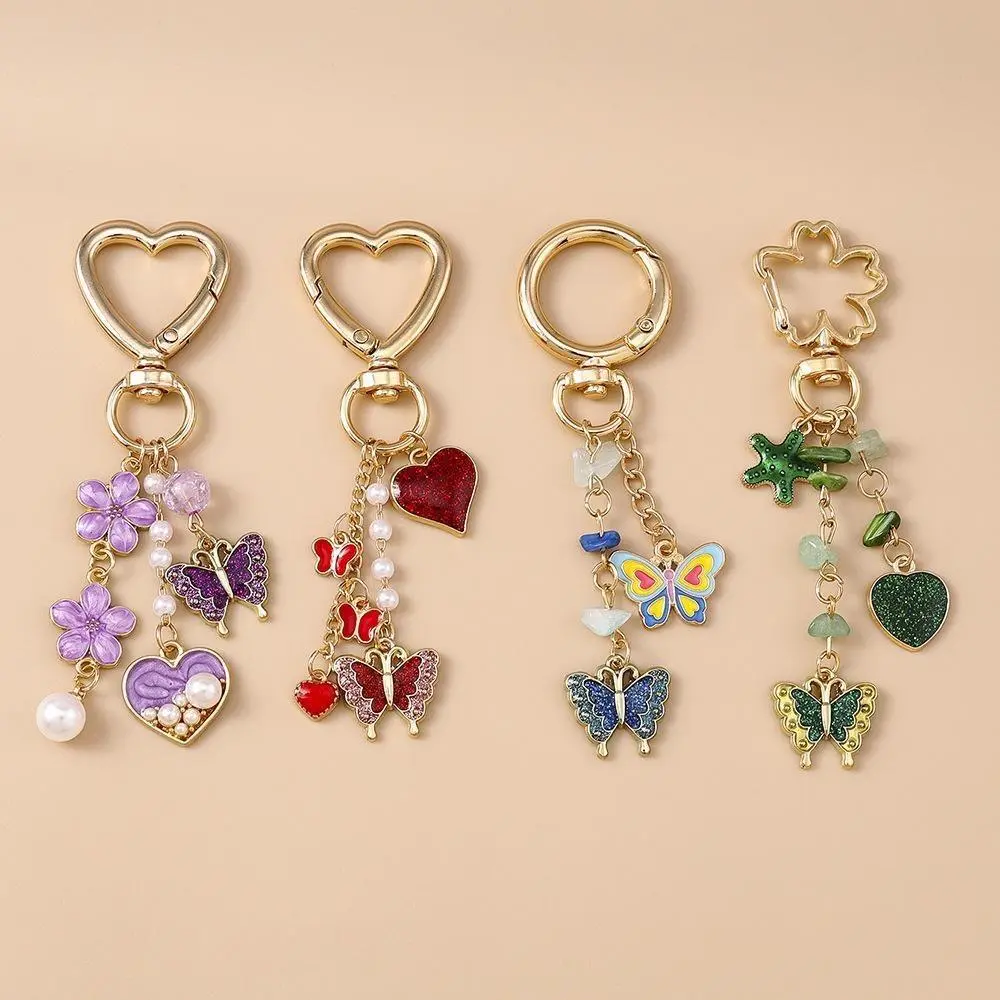 Women's 4-Pcs Butterfly-Heart Design Fashion Keychains, Cute Animal-Flower Keyring Bag Charm, Purse Accessory for Sports & Outdoor Activities, Matching Keychain Set, Trendy Cute Keychain