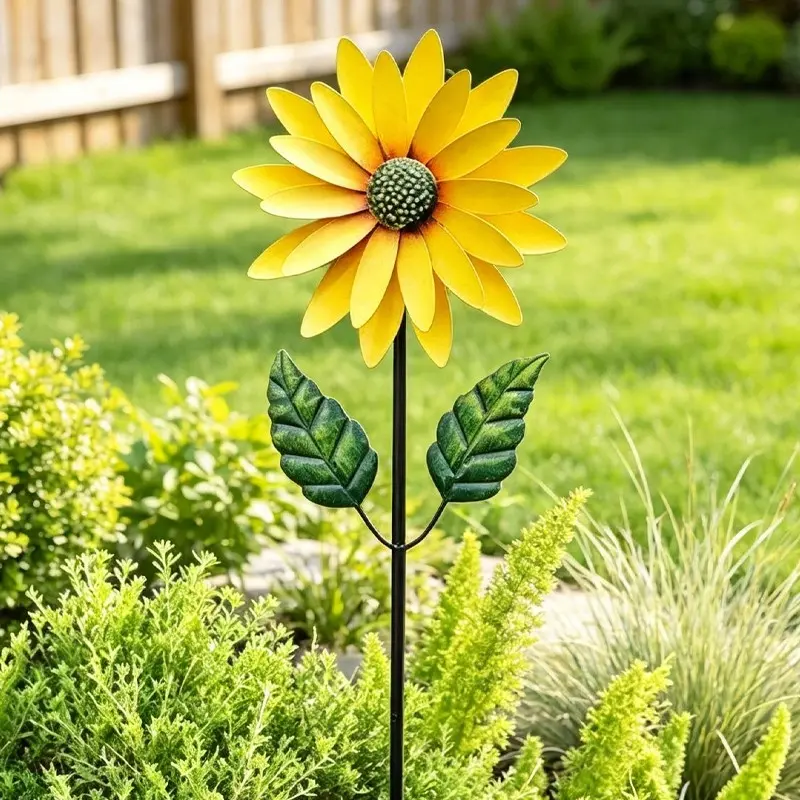 Retro Sunflower Windmill, Outdoor Wind-Powered Rotating Windmill with Ground Stake, Metal Double-Sided Garden Accessories Decor, Garden Sculptures And Decor, Garden Sculptures Statues for Garden, Yard, Lawn, Patio, Garden Supplies
