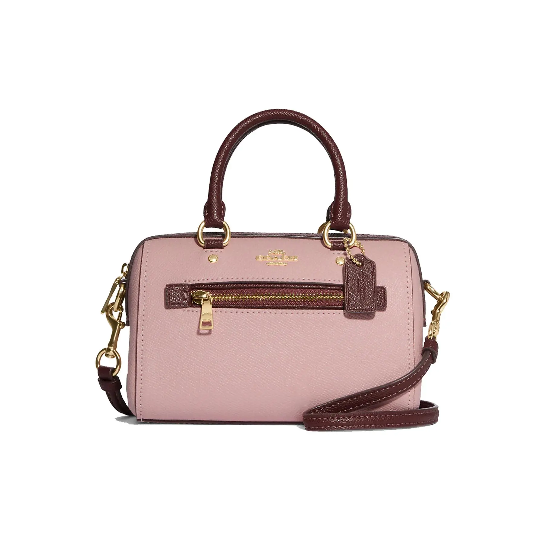COACH Rowan 17 Crosshatch Leather Briefcase Handbag for Women – Pink and Burgundy