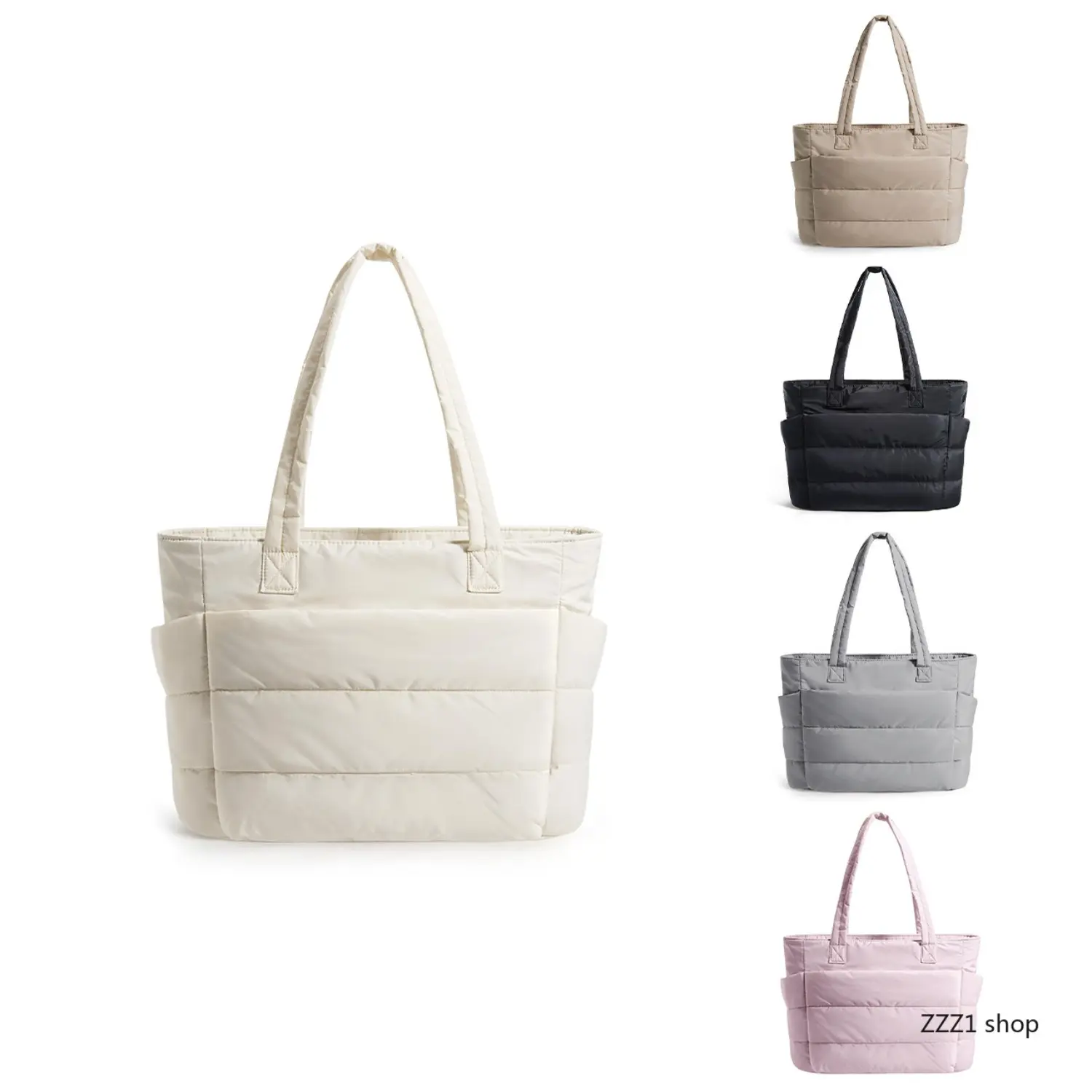 Women's Puffy Bubble Tote Bag - 3 Sizes, Lightweight Quilted Puffer with Multiple Compartments, Zipper Closure, Work Bag for Travel, Everyday Use, Tote Bags