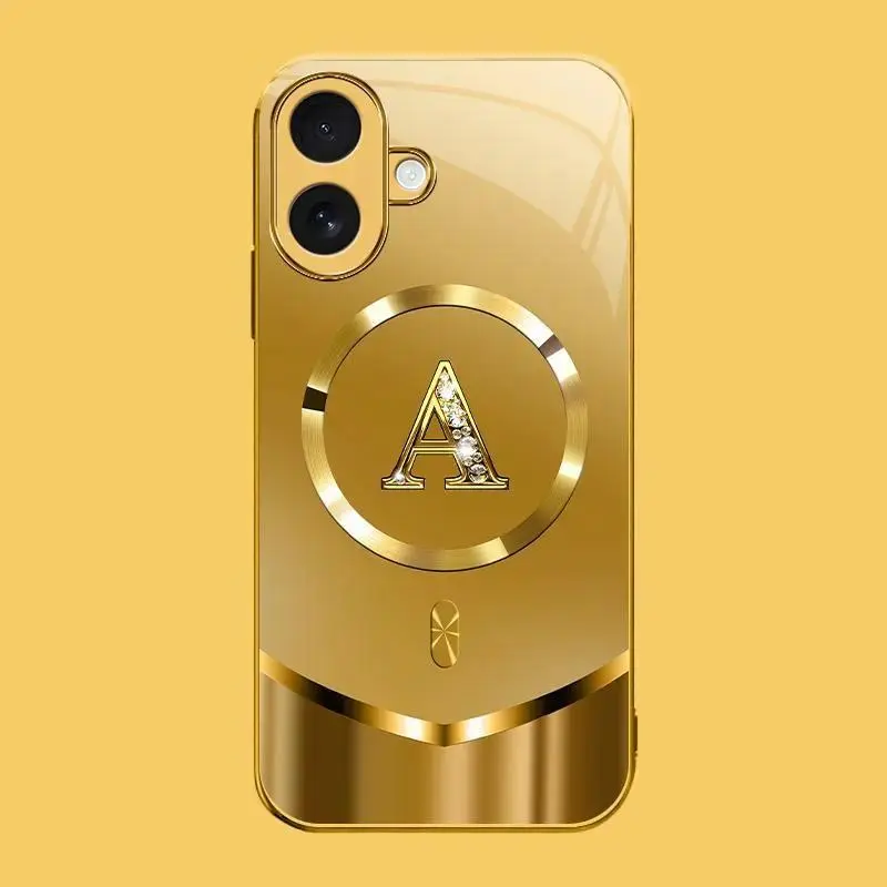 Compatible with iPhone 16 | Shockproof Phone Case, Luxury Gold Finish, Sparkling Bling Monogram & 26 Initial Letter Design HNL0014