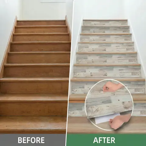 7-piece Self-Adhesive Stair Treads, Peel and Stick Wood Grain Floor Stickers, Waterproof Non-Slip Vinyl Stair Decals for Indoor Steps, Home Wall & Floor Decor, Anti Slip Stickers #GLOBAL PICKS