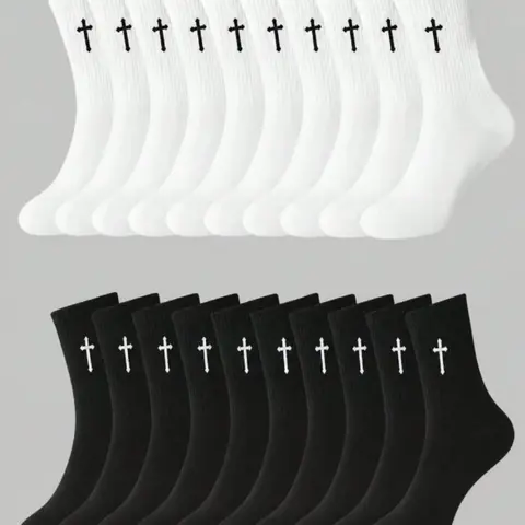 20 Pairs Unisex Casual Everyday Cross Pattern Crew Socks, Breathable Mid-Calf Socks for All Seasons