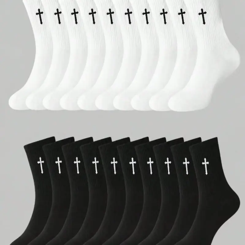 20 Pairs Unisex Casual Everyday Cross Pattern Crew Socks, Breathable Mid-Calf Socks for All Seasons