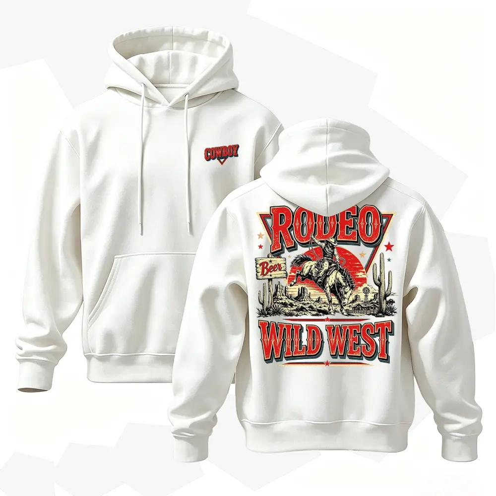 Vintage Cowboy Rodeo Hoodie, Wild West Graphic Sweatshirt, Retro Western Style Pullover