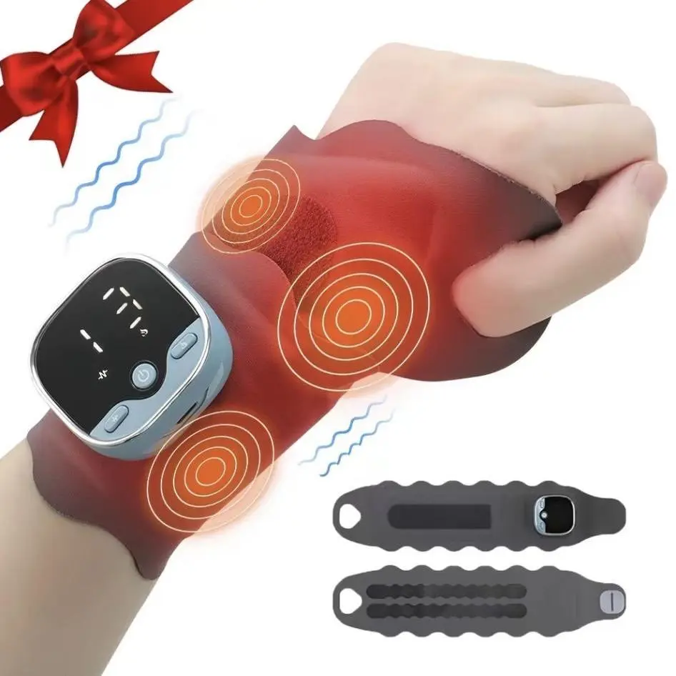 Wireless Rechargeable Electric Heated Wrist Massager with Adjustable Strap, 5 Modes, 3 Heat Levels, 9 Strength Settings, Voice Prompt, 1-Button Control, Ergonomic Design, Desk Use, Gift for Active Individuals (Beauty & Personal Care Manual Massage Tool),