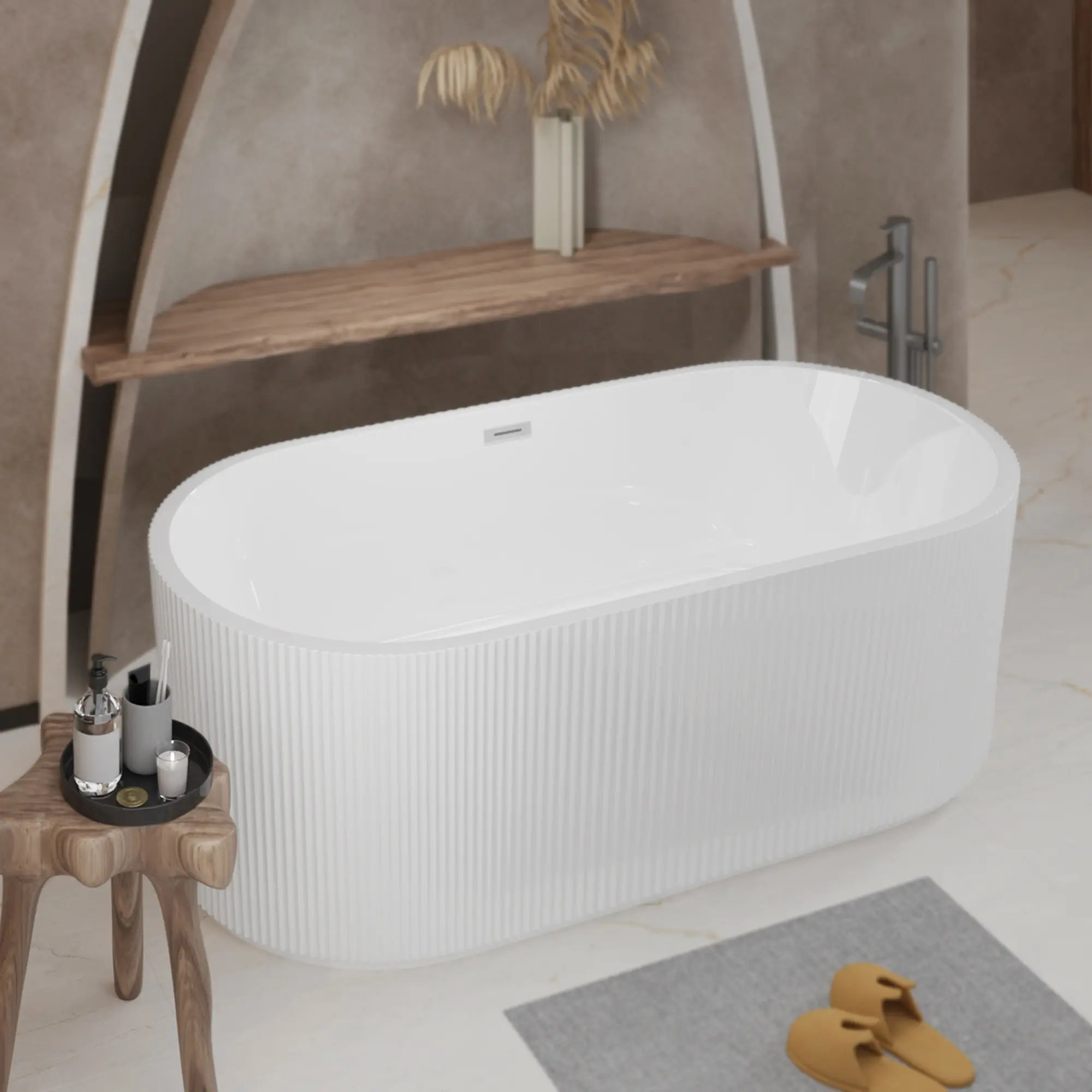 Nokka 67 Inch Freestanding Acrylic Soaker Bathtub Oval Glossy White Stand Alone Soaking Tub with Chrome Toe-Tap Drain, Contemporary Bathroom Centerpiece, cUPC Certified, 67x31.5x22.8 in, Gloss White Color Options, Acrylic Material, Contemporary Style