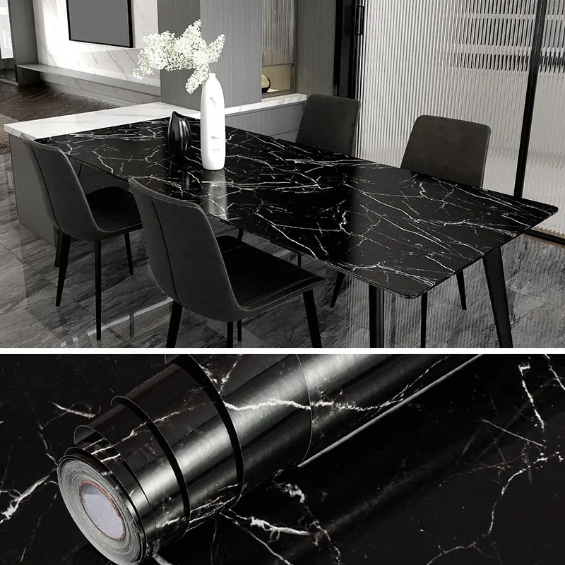 1 roll, Glossy finish marble-patterned wallpaper, peel and stick vinyl sticker, waterproof countertop wallpaper, suitable for kitchen cabinets, countertops, and furniture.