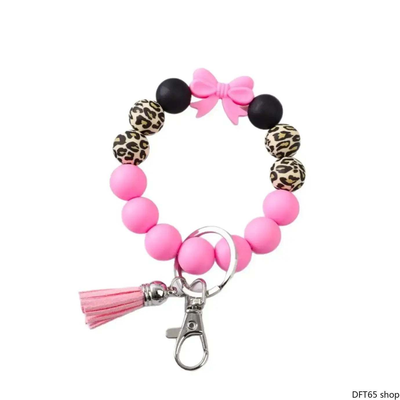 Minimalist Bow Decor Silicone Beaded Wrist Keychain Stretch Elastic Bead Strap Soft Skin Friendly Smooth Bead Surface Slim Dainty Silhouette For Women Daily Commute Sports Outdoor Portable Key Storage Wrist Accessory