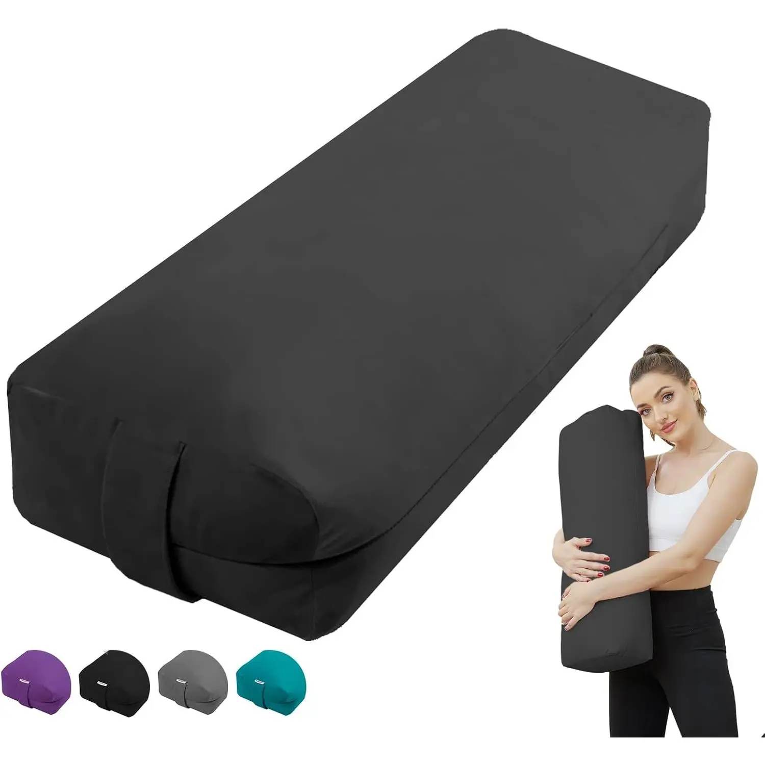 Women's Rectangular Yoga Bolster Pillow Cushion - Rectangle Shape, for Yin & Restorative Yoga, Filled with Repurposed Sponge