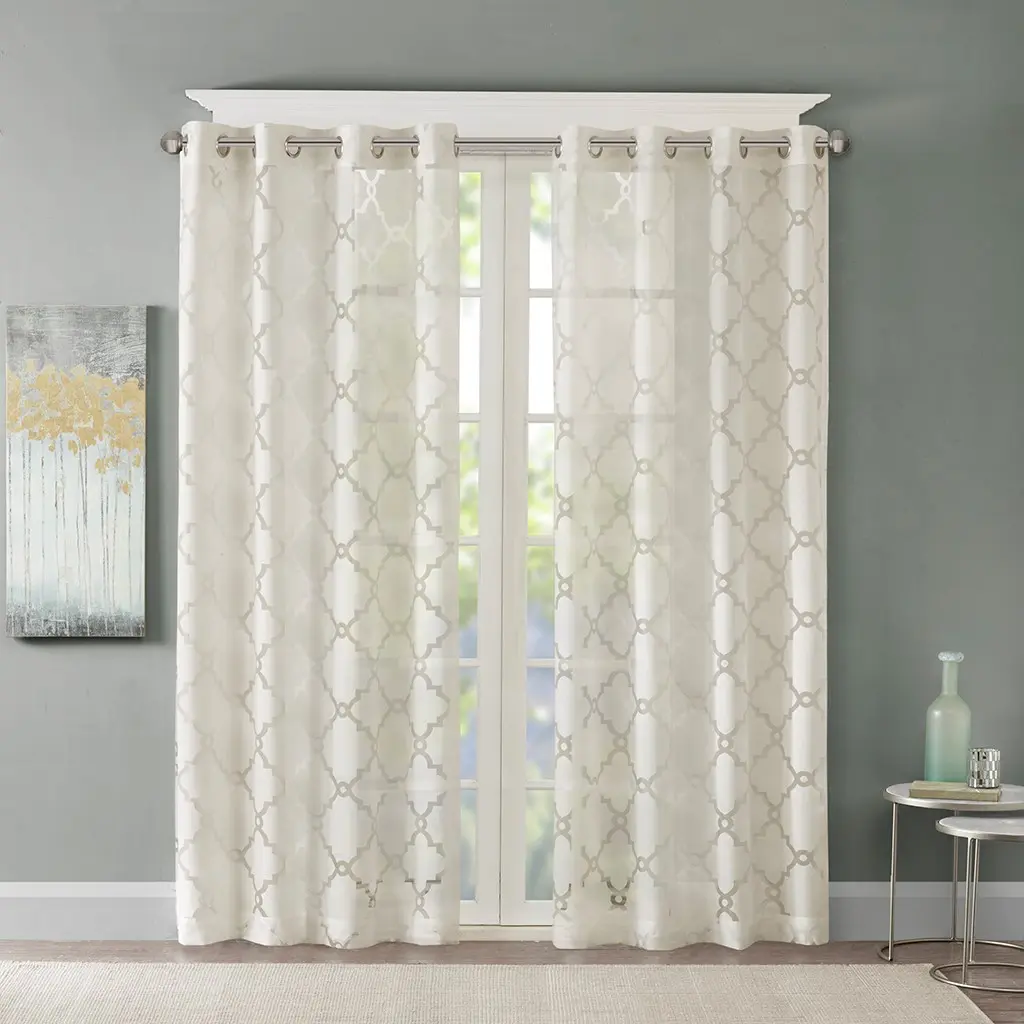 ARCH Fretwork Burnout Sheer Curtain Panel Elegant Window Treatment Light Filtering Privacy Drape Decorative Living Room Bedroom Curtain 1 Panel Sheer Voile Drapes for Home Decor Indoor Use Soft Airy Fabric Window Covering, Home Furniture and