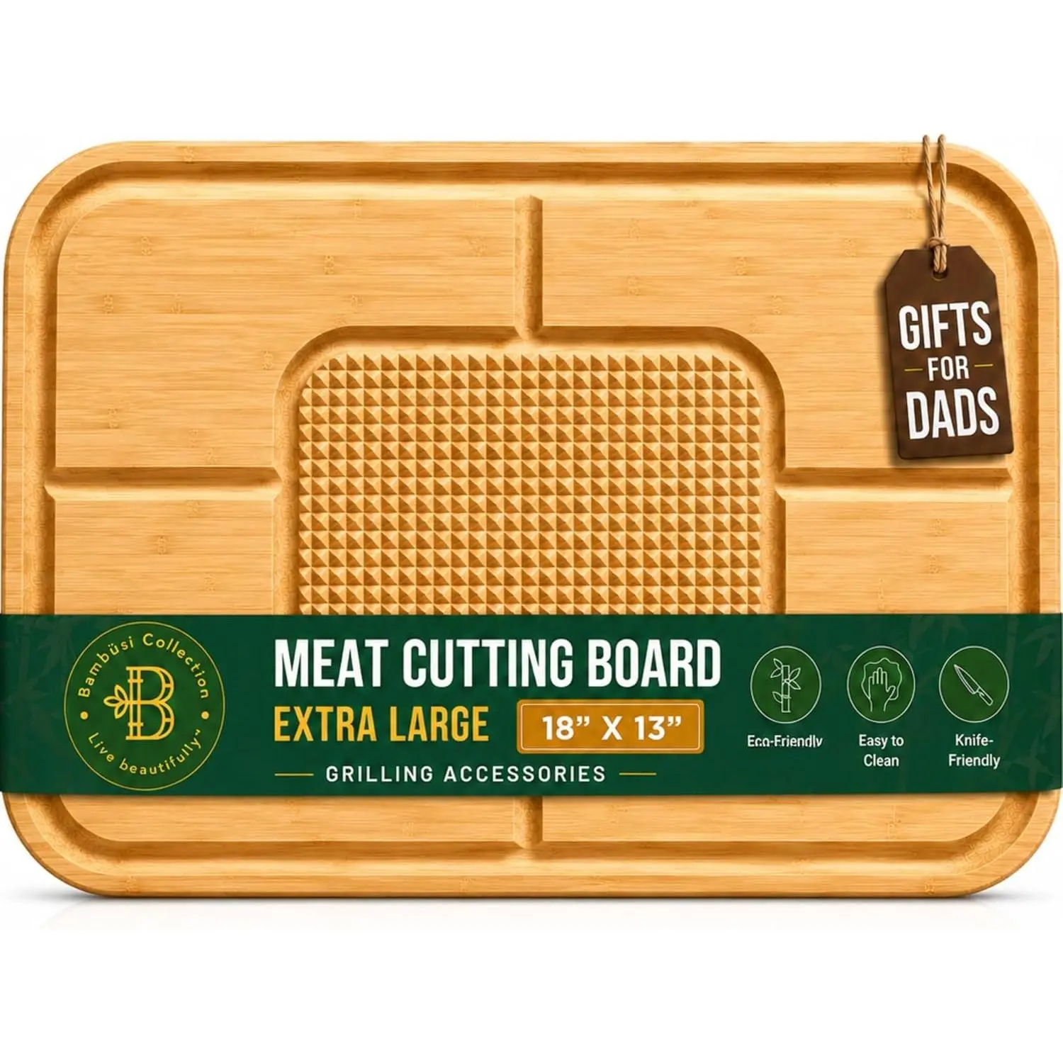 Meat  Board -   Carving Board, 18 x 13 Thick Butcher Block with Deep Juice , Non Slip Center, Reversible Board for Steak, Brisket, Turkey, BBQ Prep Grilling Gifts for Men