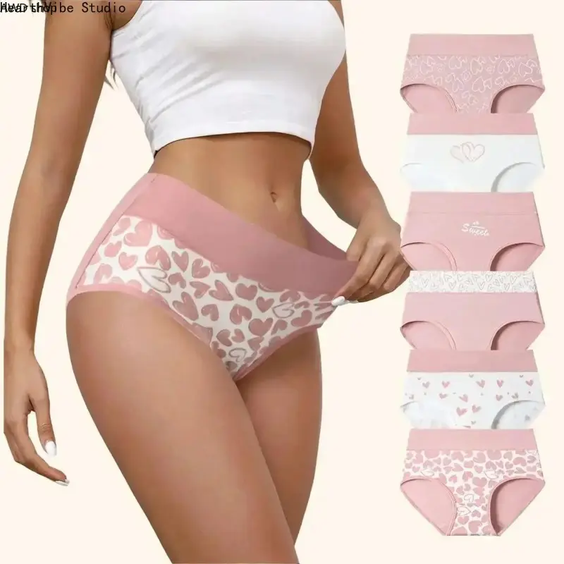 2026 Women's Lady's 4/6/8-Pack Plus Size Pure Cotton High-Waisted Tummy Control Panties, Cute Full Print Seamless Full Briefs, Breathable Daily Wear Cotton Underwear for Sports & Outdoor Use, Panty, Breathable Care, Multiple Packs