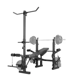 Heavy Duty Adjustable Weight Bench Press Set, Multifunction Home Gym Workout Bench with Squat Rack, Lat Pulldown Bar, Leg Extension, Preacher Curl Pad, Butterfly Arms, 5/4/4 Position Adjustment & Foldable Steel Frame for Full Body Strength Training