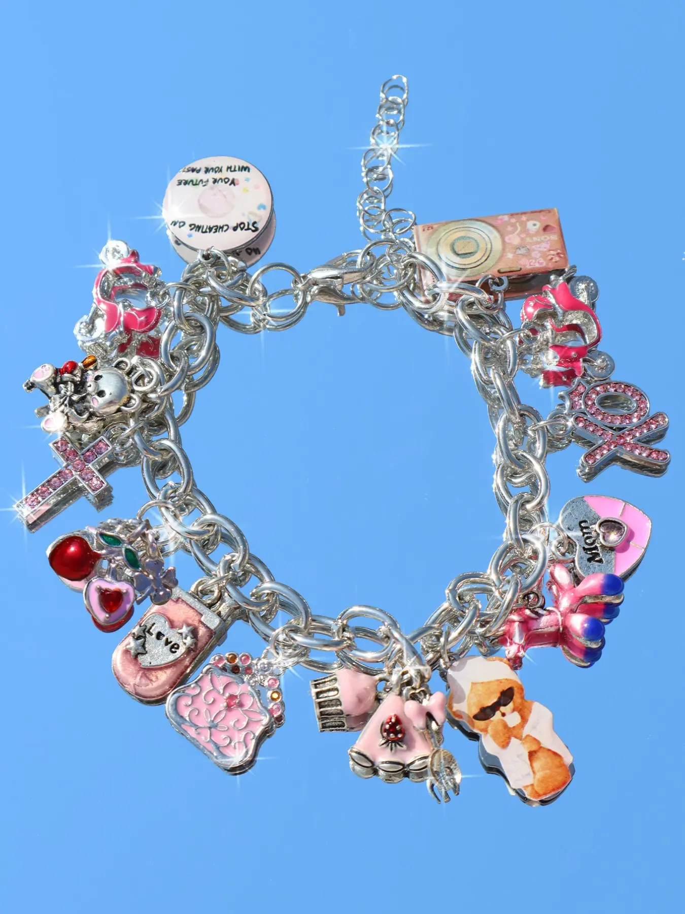Vintage Xoxo Letter Name Charm Bracelet, Retro Cherry Bear DIY Bracelet, Cute Sweet Treat Bear Phone Strap, Adorable Horse Dog Bracelet, Hand Chains, Bracelet with Charms