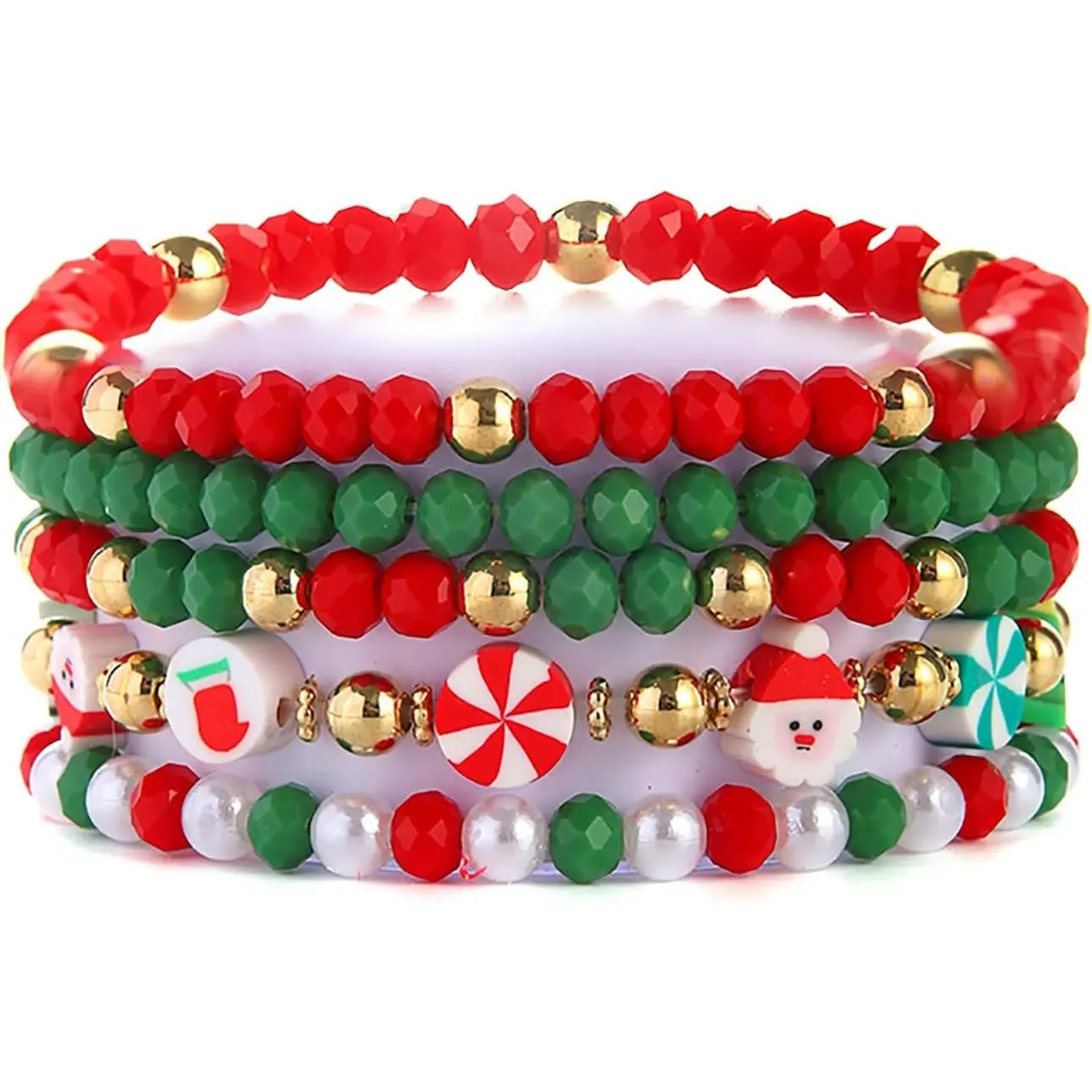 Christmas Bracelets for Women,Santa Christmas tree Snow Bracelet Sets Christmas Surfer Heishi Bracelets Stackable Polymer Clay Disc Beads Bracelets Christmas  Year Paty