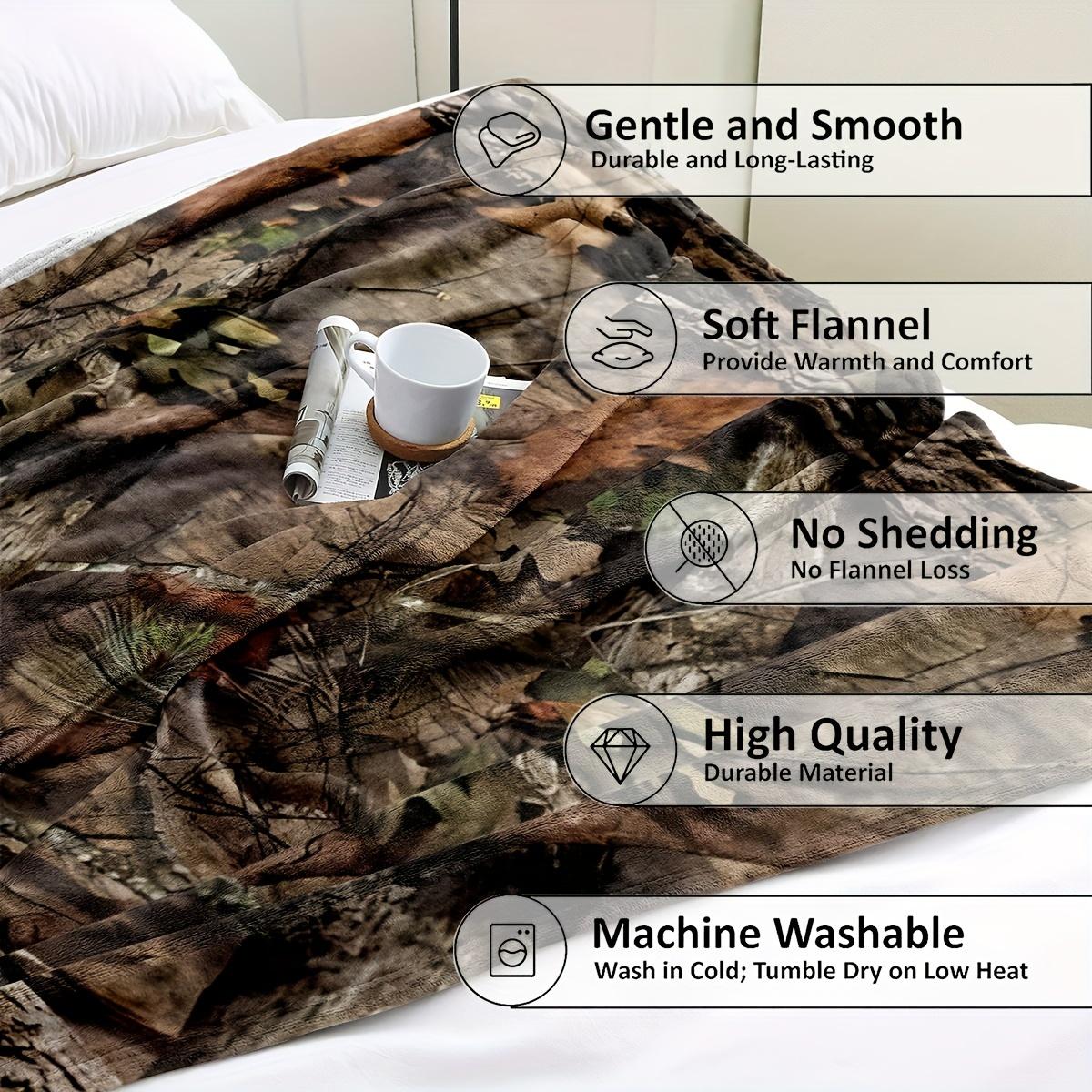 Ultra-Soft Flannel Camo Forest Throw Blanket - Realistic Hunting & Outdoor Design with Detailed Tree Bark, Leaves & Vines - Cozy Bed, Travel, AC, and Nap Blanket for All Seasons