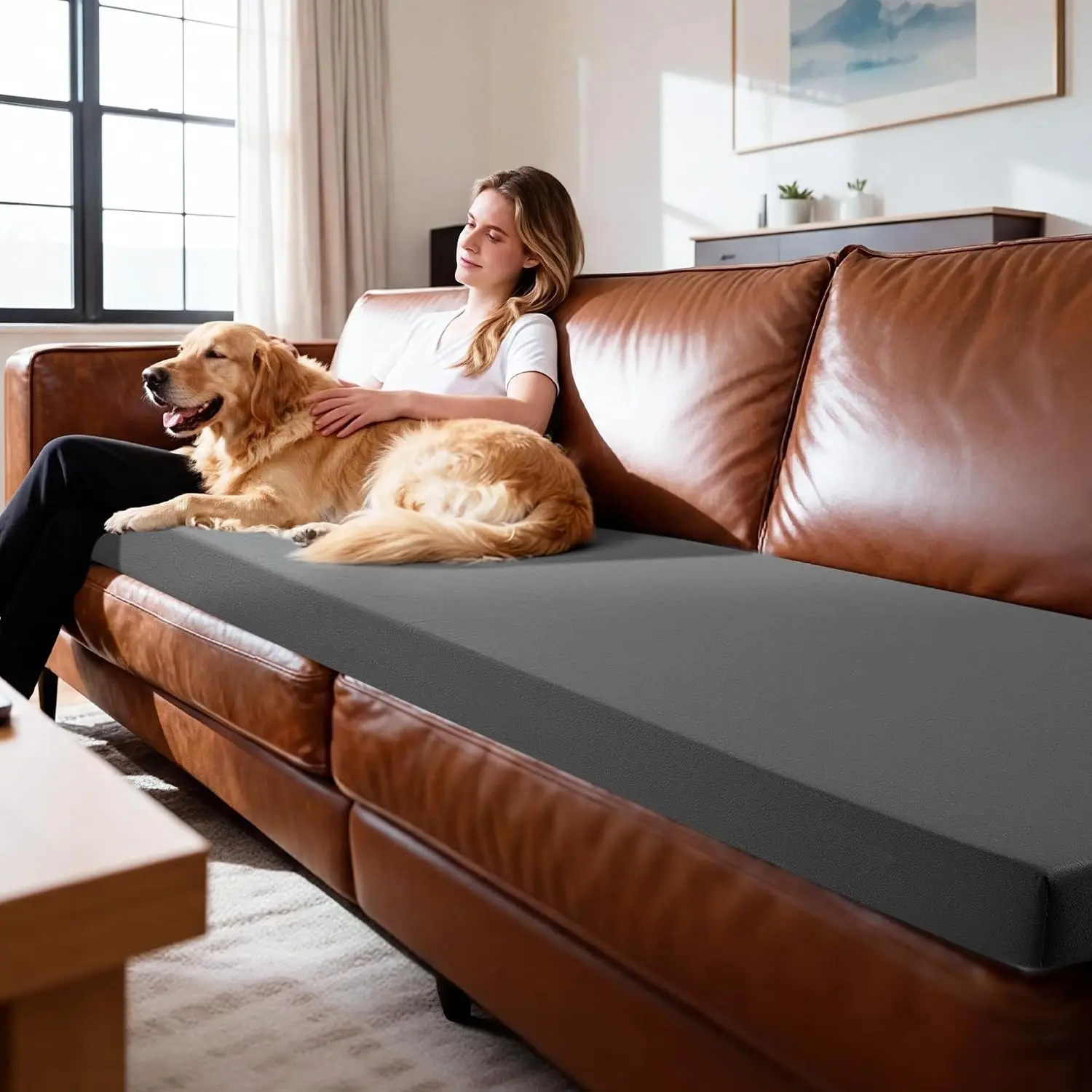 3-Inch Multi-Size Foam Sofa Topper Pad with Removable Washable Cover, Enhances Comfort & Protects Indoor Furniture (59x27.5x3in)
