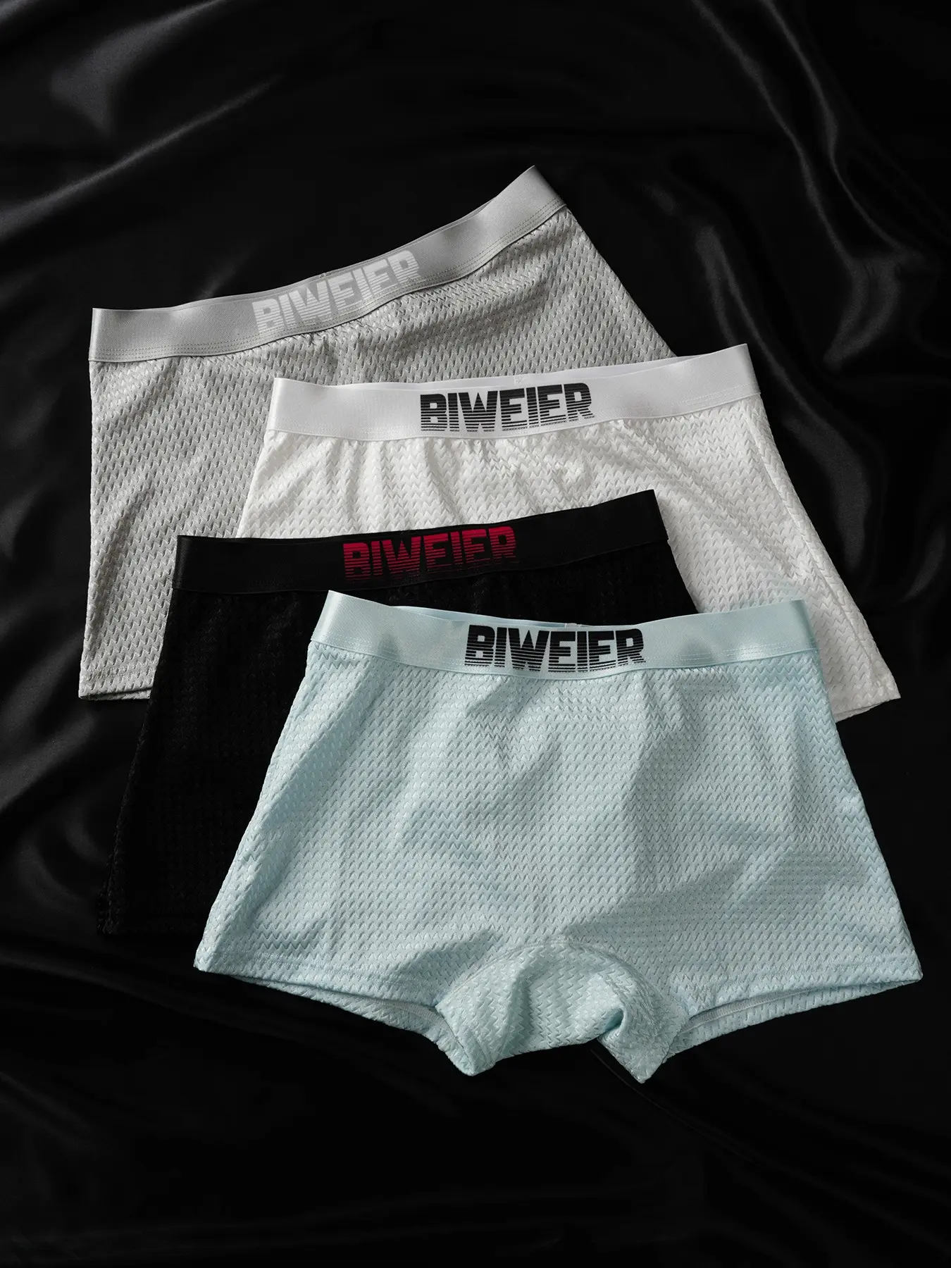 4 Pcs Biweier Women's Ice Silk Boyshorts, High Rise Panties, High Waisted Knicker, Fit, Breathable Cool-Feel, Trendy Jacquard Design, Ideal for Casual Sports & Daily Commute, Perfect Gift