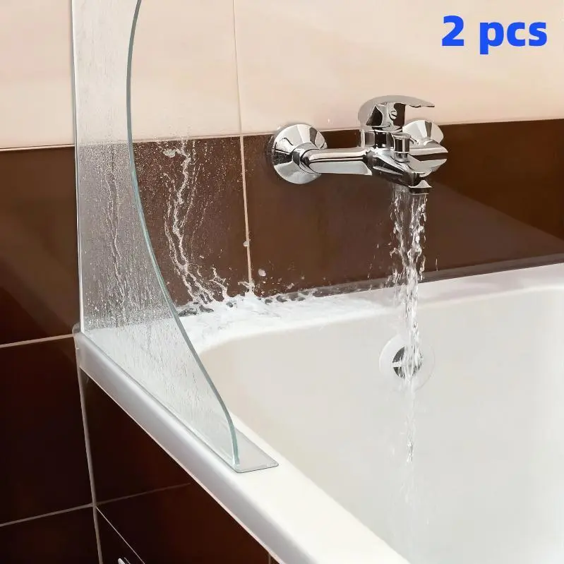2pcs Transparent Curved Splash Guards - Heavy-Duty Splash-Proof Design, Tool-Free Adhesive Installation (No Drilling), Durable Acrylic Bathroom Guards with Modern Curved Shape for Bathtub, Sink, Shower - -Splash Protection
