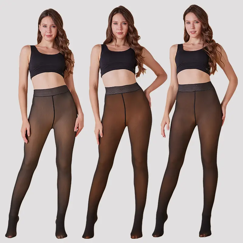 Women's Plus Size Cotton Fleece Lined Sheer Tights for Autumn Winter, Extra Warm One Crotch See-Through Leggings, Fashion Cute Daily Outdoor Outfit, Perfect Valentine's Day Gift for Lover, Family & Friends
