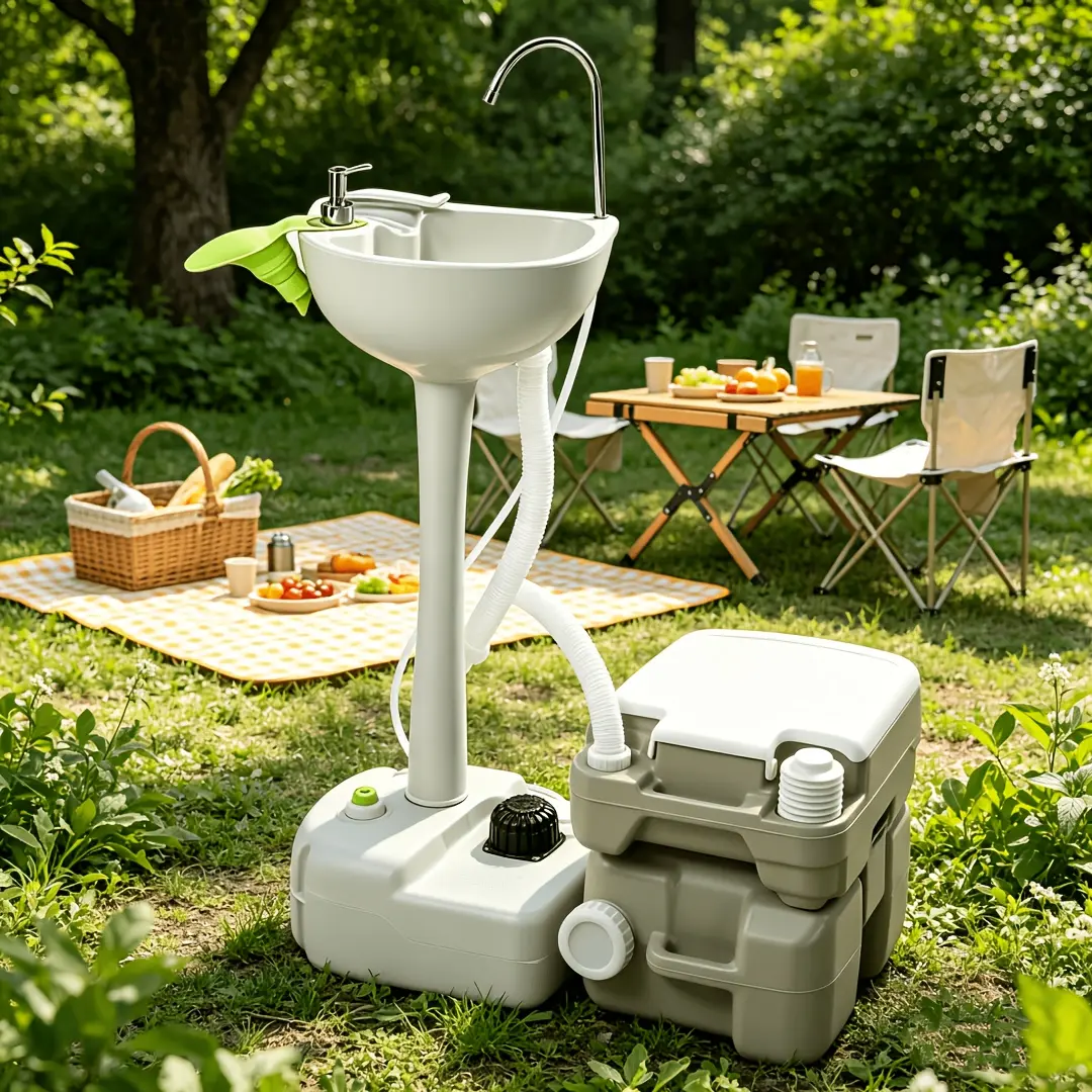 8 Gallon HDPE Portable Outdoor Wash Basin with Faucet - White Camping Sink, Durable Lightweight Design for Camping, RV, Garden & Outdoor Cleaning, Includes Garden Hose Connector, Travelfriendly Design, Compact Sink, Easysetup Sink, Sturdy Construction