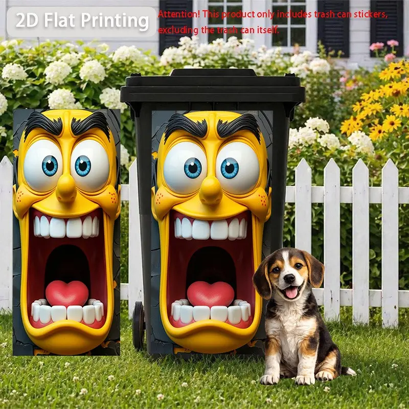 1pc Trash Can Sticker 37x82cm, Face Shocked Mouth Heart Design, Self-Adhesive Wall Decal, Decorative Stickers, Unique Wall Decor, Kitchen Decor, Home Decoration