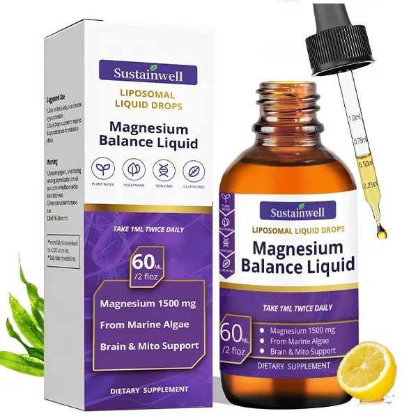 Magnesium Liquid Drops 1500mg High Absorption Brain Supplement for Memory Focus Sleep Sugar Free Vegan 2.04 Fl Oz, GMP Certified for Kids and Adults