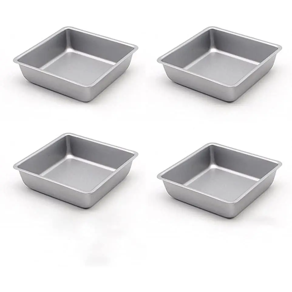 4 Inches Non-Stick Square Cake Pans Set of 4 Carbon Steel Cake Molds for Home Daily Housewarming Wedding Birthday Party Brownie Making