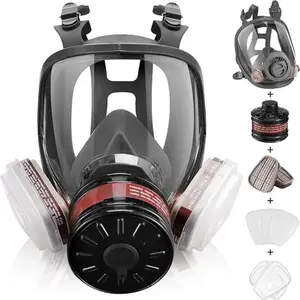 Three-Port Full Face Mask, Toxic Protection for Painting, Chemicals, Pesticides, Dust, Kitchen, Cooking, Construction, Mechanical, Garden Spraying, Protective Mask