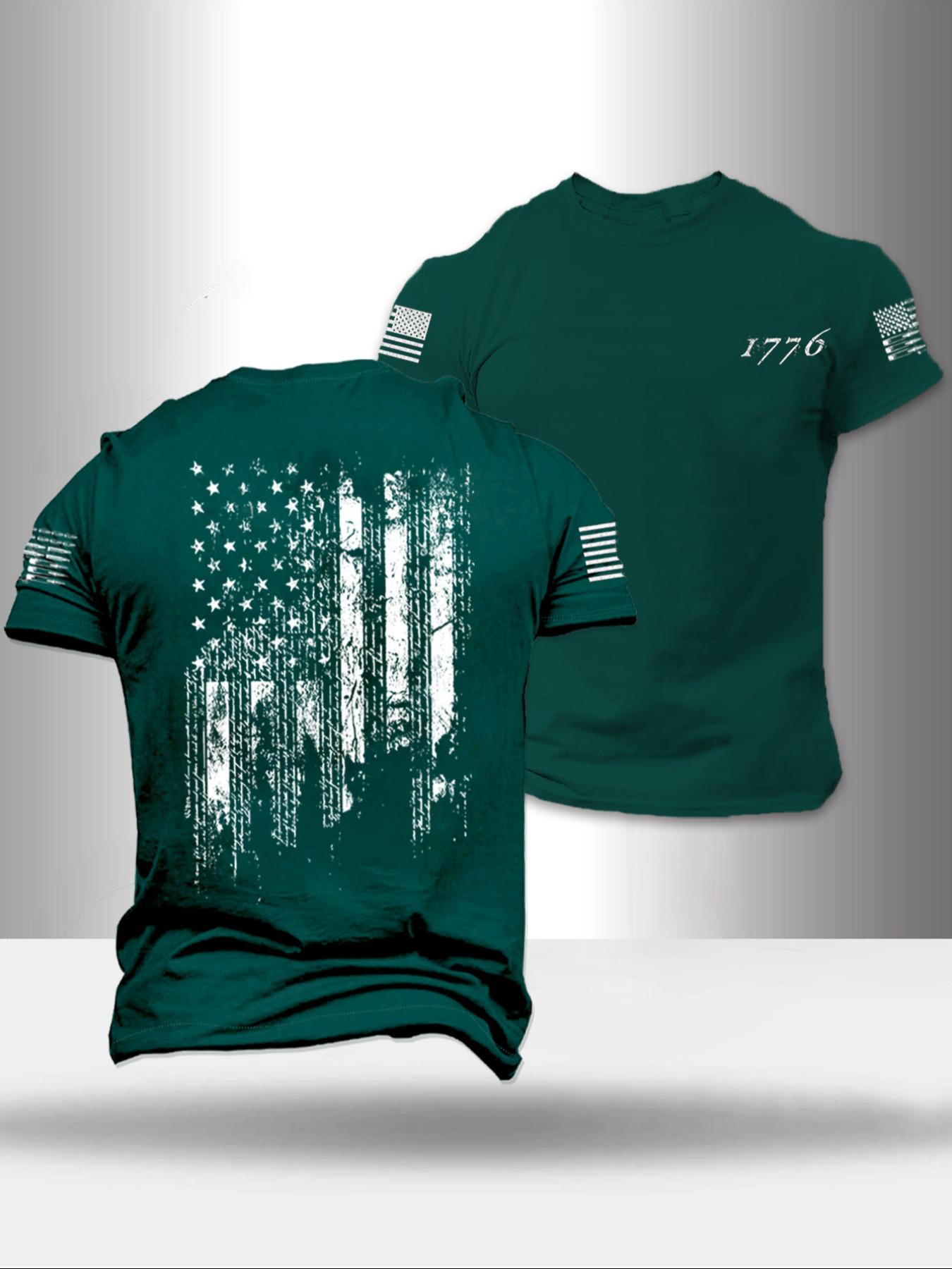 Men's American Flag Print Round Neck Tee, Regular Fit Casual Short Sleeve Crew Neck T-Shirt for Summer, Fashion Men's Top for Daily Wear