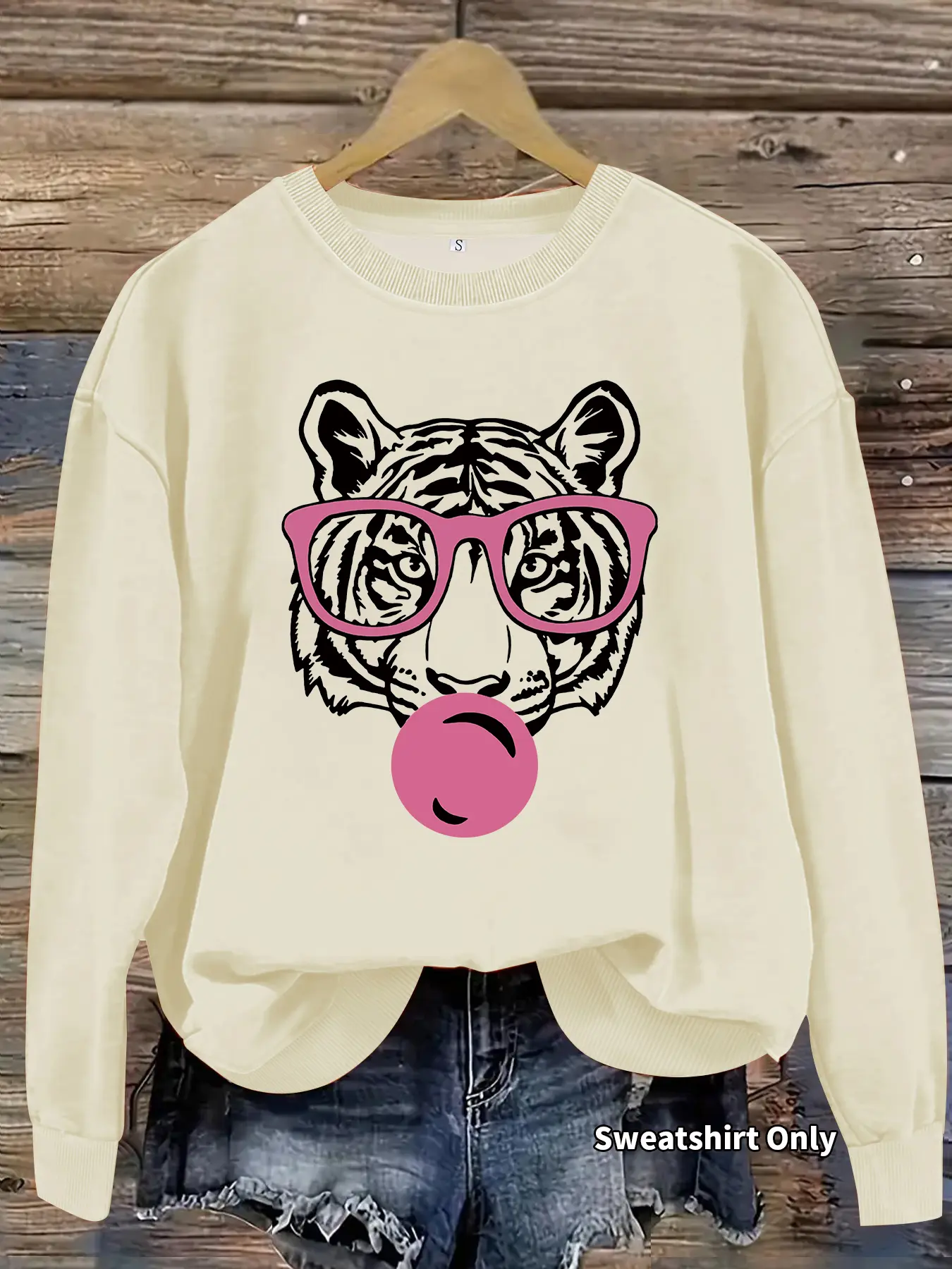 Women's Casual Tiger Pattern Sweatshirt, Soft Long Sleeve Round Neck, Fall & Winter Comfort, Durable Fabric