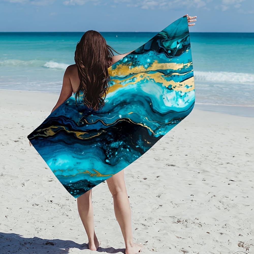 1 pcs Ultra-Soft Dark Blue Marble Pattern Beach Towel - Lightweight, Quick-Drying, Highly Absorbent, Suitable for Sports and Outdoor Activities, Beach Towel