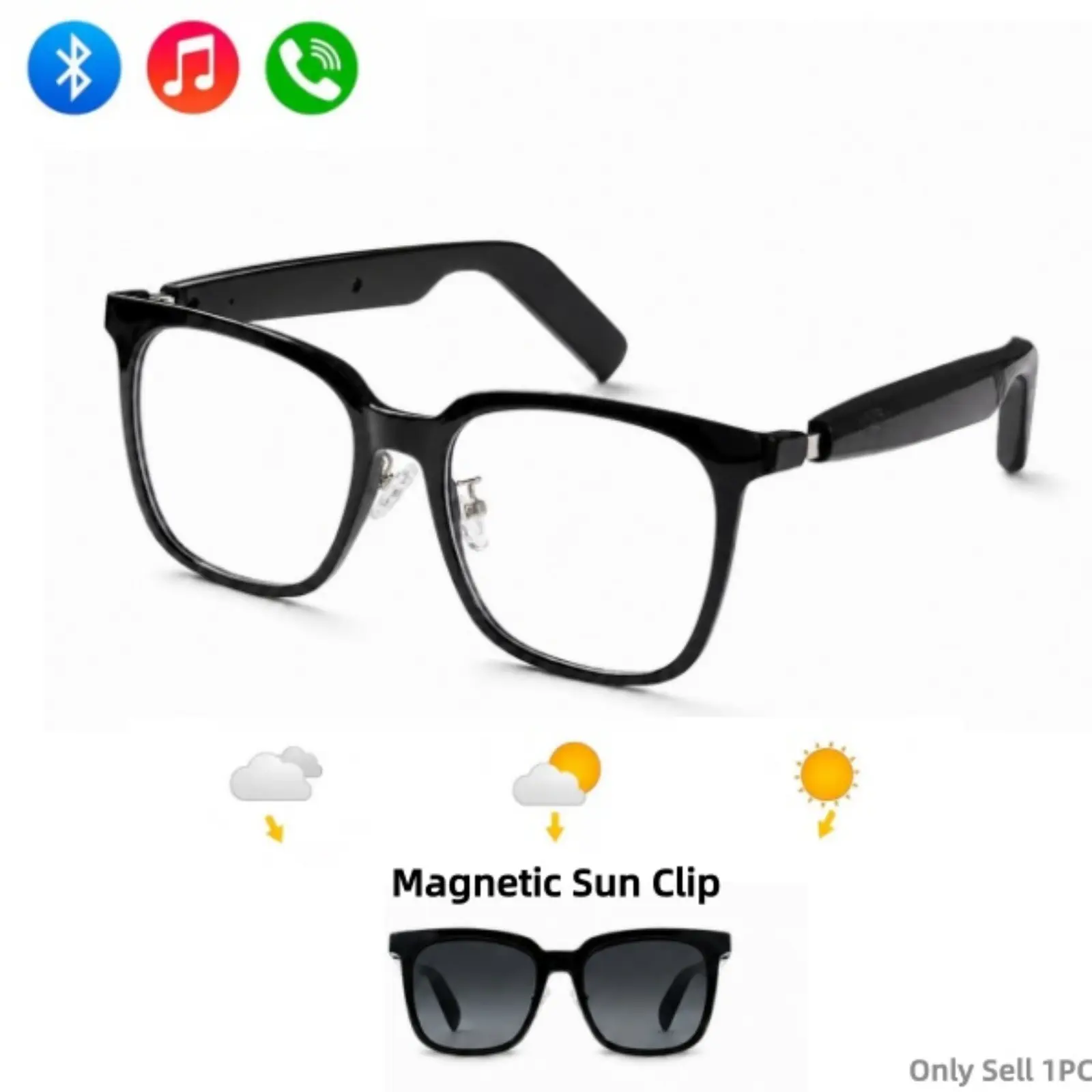 2-in-1 Magnetic Smart Glasses for Men Women, Open-Ear Bluetooth Audio Glasses with Touch Control,Voice Assistant,Calls,Music and UV Protection