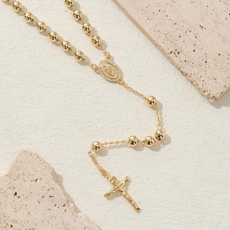 14K Gold Plated Catholic Y Necklace With Our Lady Of Guadalupe And Rosary Beads - Elegant Cross Pendant For Women, Everyday Elegance | Religious Jewelry |   Durable Chain, Christian Jewelry Trendy Fashion Lover 2026 Mother'S Day Gift