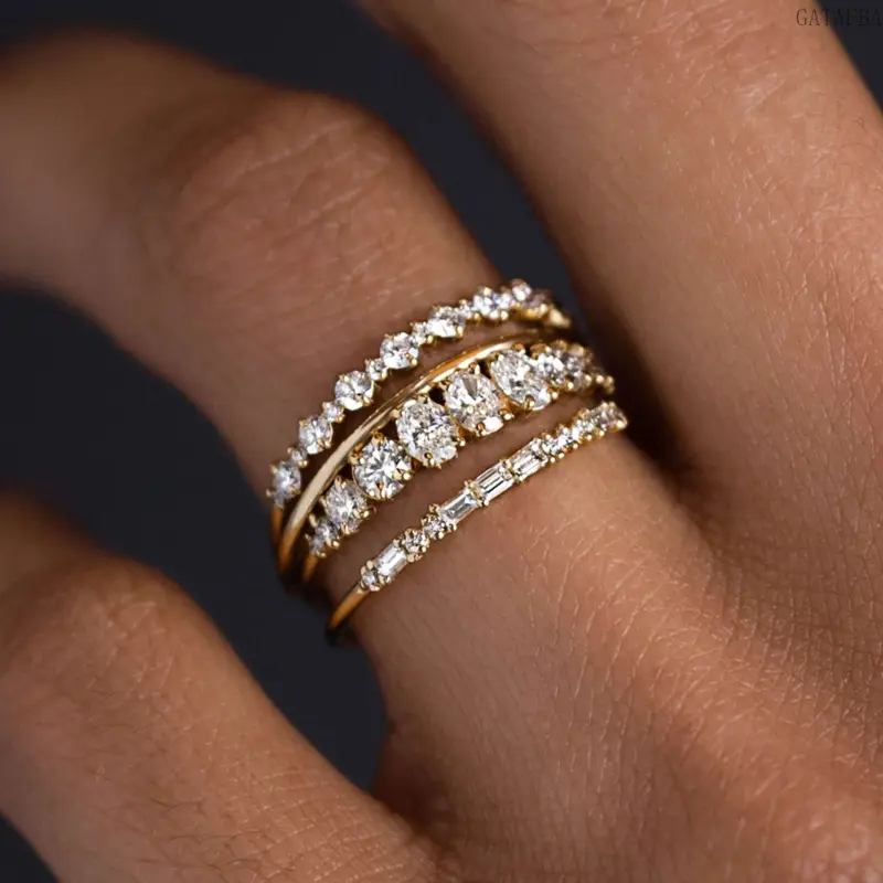 14K Gold Plated Stackable Rings, Dainty Cubic Zirconia Thumb Rings, Size 6-10 Elegant Jewelry for Wedding & Gifts