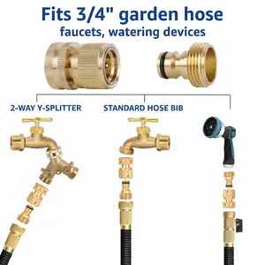 Garden Hose Quick Connector, 1 Set Solid Brass 3/4 Inch GHT Thread Fitting(NO Sprayer), No-Leak Water Hose Female & Male Adapter, Garden Hose Connectors, Summer Gardening Tool Accessories-YY1