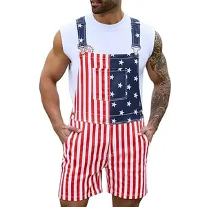 Unisex Sleeveless American Flag Overalls - 250th Anniversary Stretchy Patriotic Coveralls, Overalls for Women, Plus Size USA Jumpsuits for Couples, Summer Memorial Day 4th of July Gifts