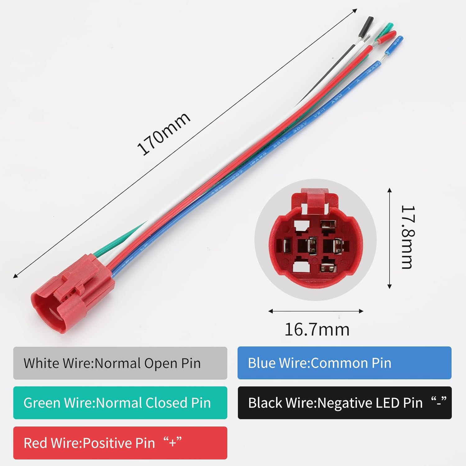 16mm Latching Push Button  12V DC On Off Self-Locking with LED Angel Eye  for 0.63" Mounting Hole with Wire Socket Plug (Black Shell Blue LED)