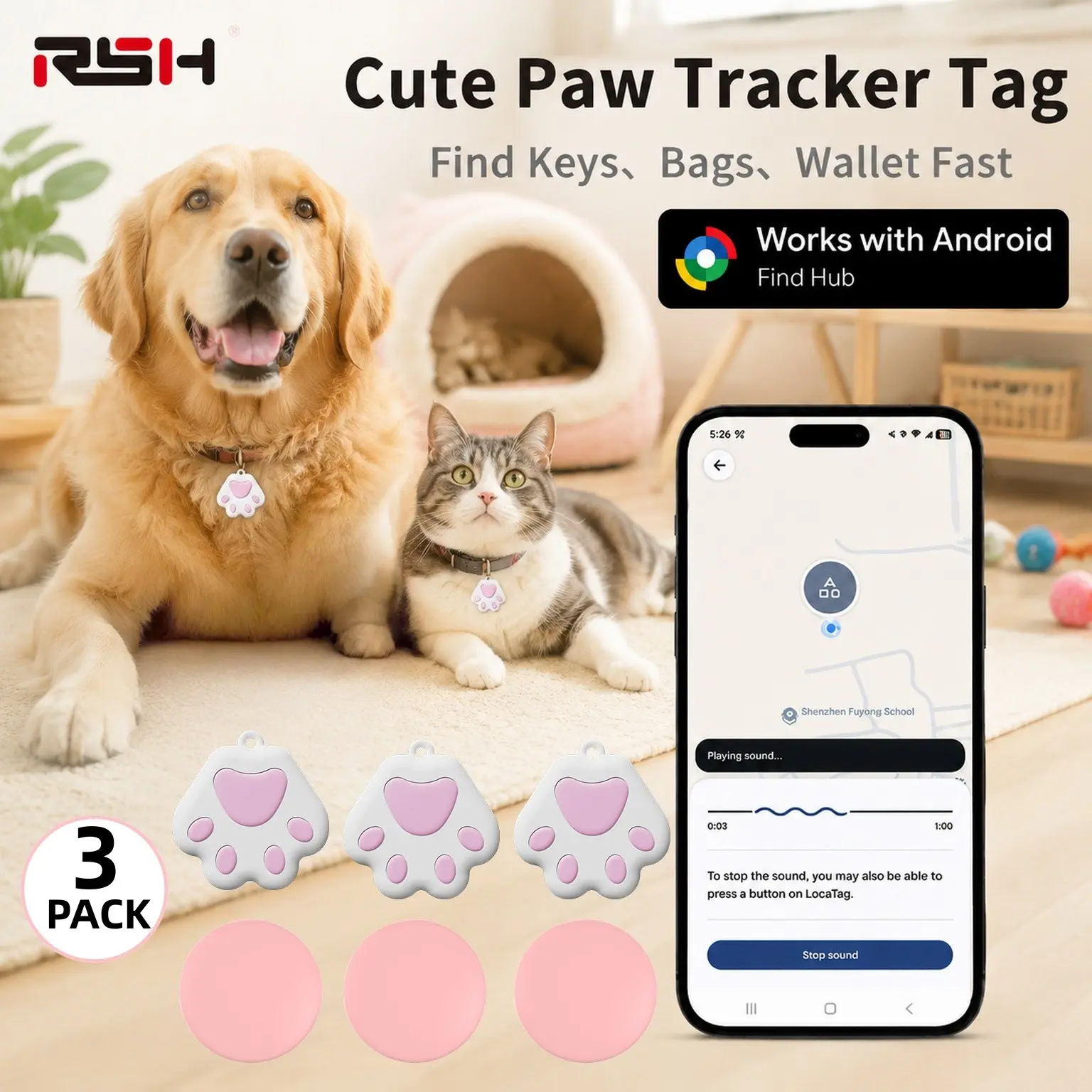 3-Pcs Smart Tag Pet Tracker, Mini Locator for Android, Precision GPS Tracking, Affordable Solution, Simple Installation