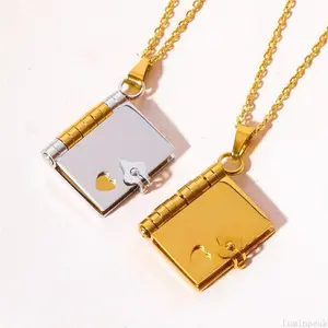 Couple Book Pendant Necklace - Openable INS-Style Book Sweater Chain with Inner Heart, Personalized Long Jewelry for Lovers (Indoor Leisure Accessory)