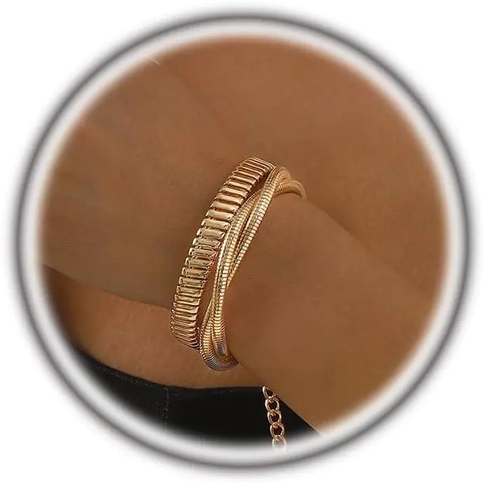 Women's Chunky Metal Bangle Bracelets - Personalized Adjustable Size Spiral Wide Statement Bangles for Everyday Wear, Punk Aesthetic, Layered Look, Edgy Charm Gifts
