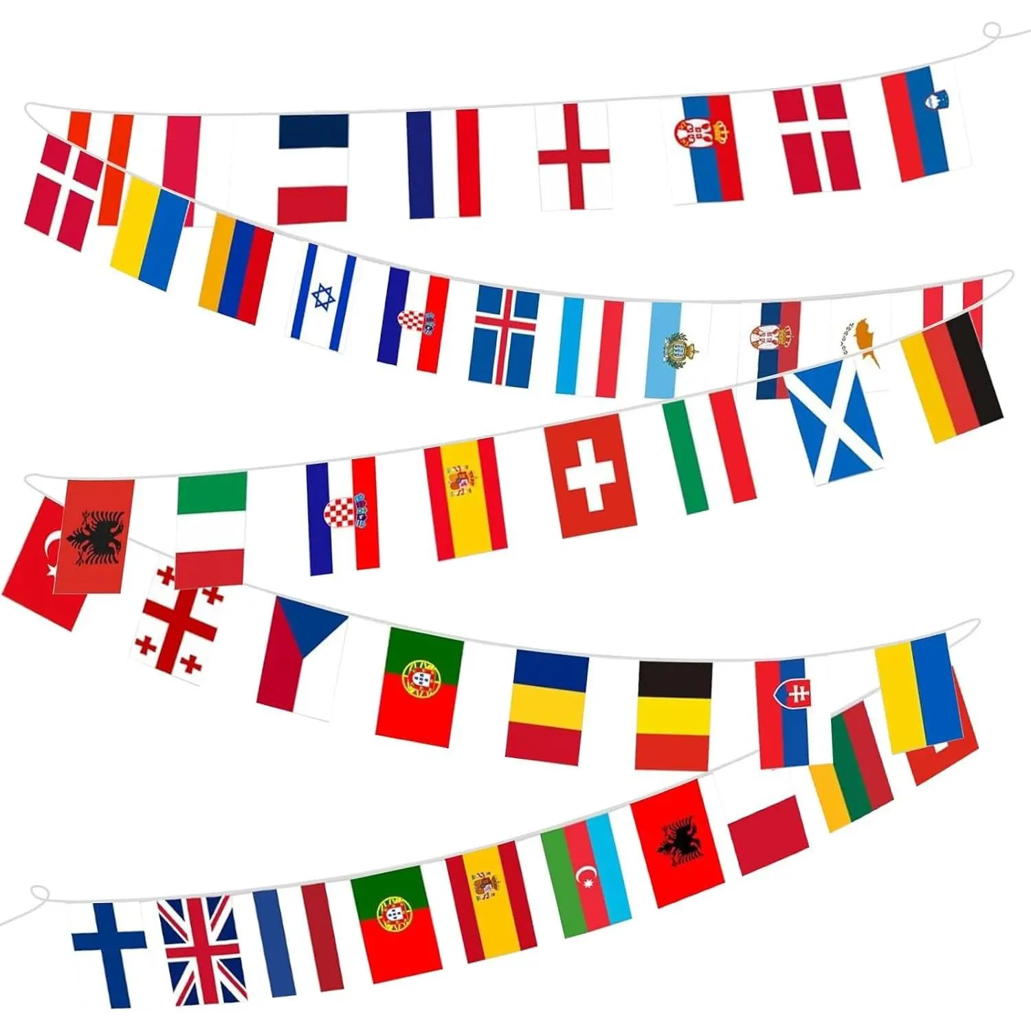 100 Country String Flags, International World Cup Flag Banner | Mini National Flags, 82ft, 5.5 x 8.2 In Polyester, Pre-Strung For Classrooms, Sports Bars, Festivals And Cultural Events