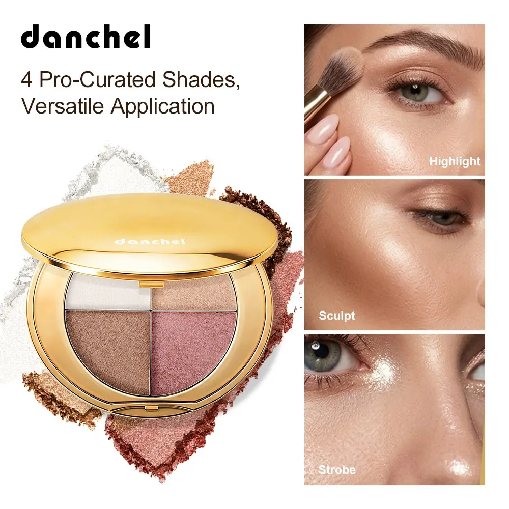 4-Shade Highlight & Contour Palette, Multi-Use for Strobing, Sculpting & Highlighting, Silky Lightweight Powder Blends Seamlessly, Buildable Shimmer, Ideal for Daily Wear, Dates & Party Looks